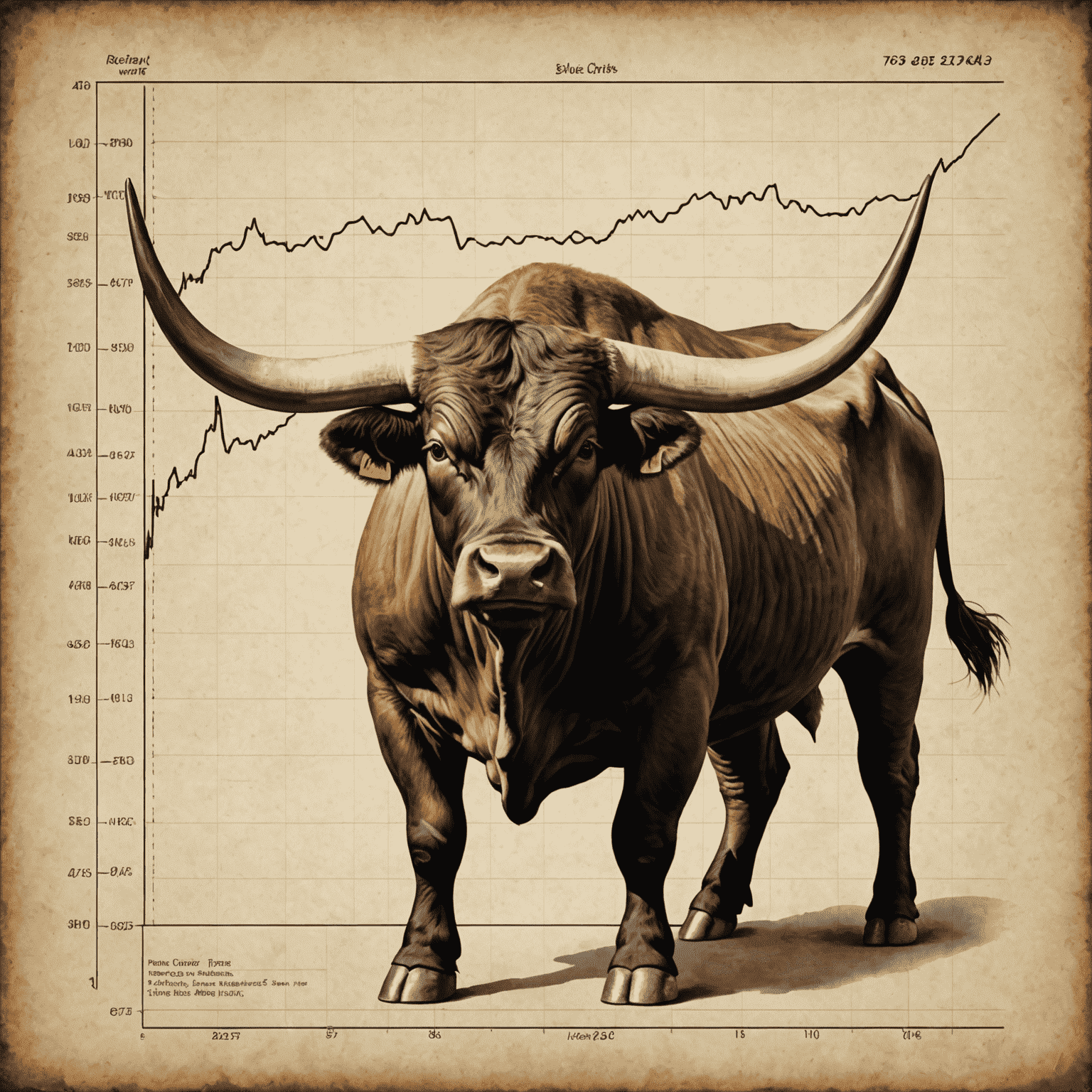 График роста акций с изображением быка, символизирующего растущий рынок