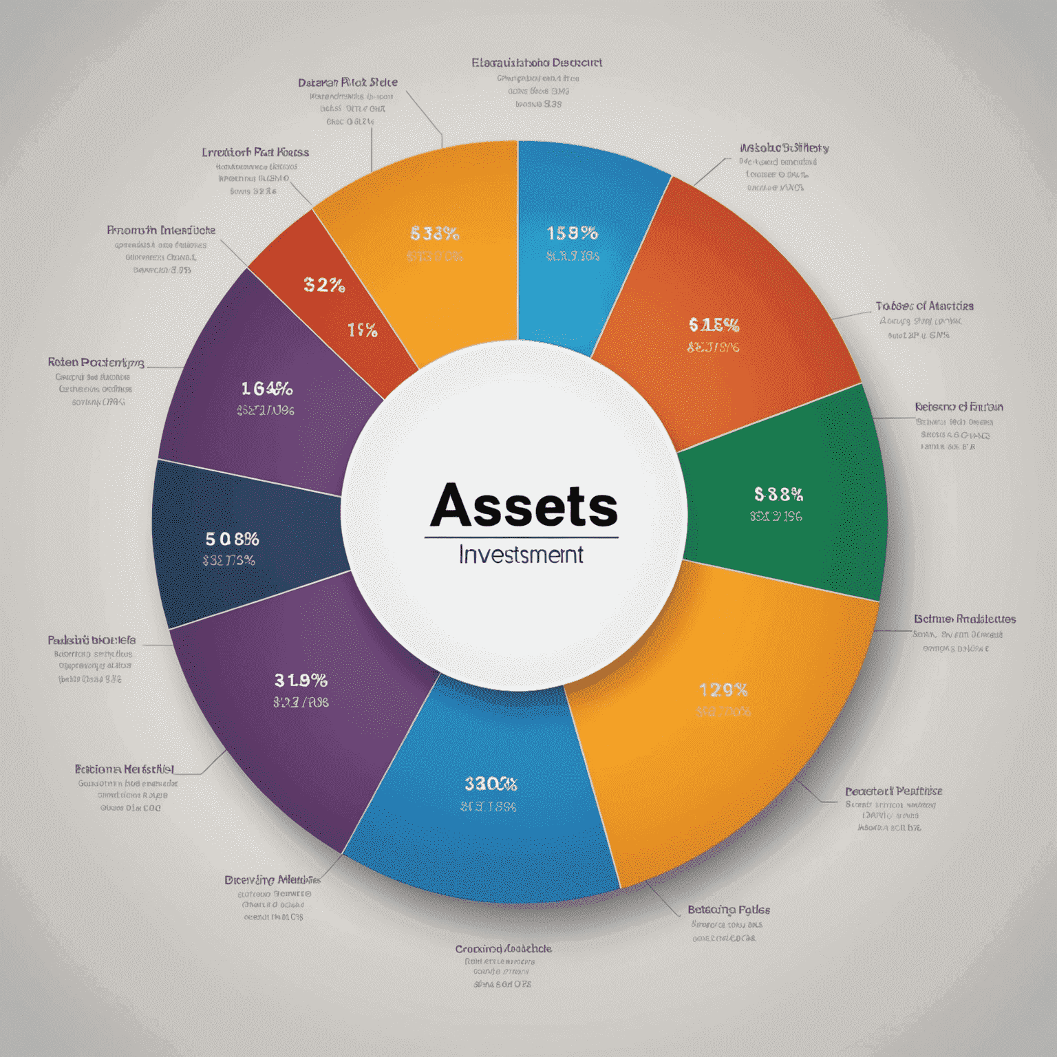 Круговая диаграмма, показывающая разнообразие активов в инвестиционном портфеле